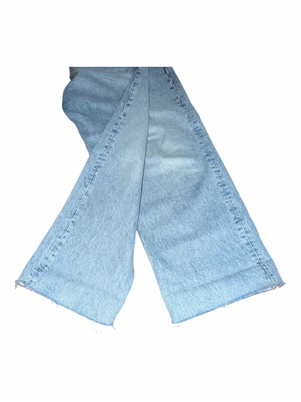 Anine Bing Size 32 Gavin Jean Wide Leg Raw Hem Distressed Light Wash Cuffed Crop - Picture 4 of 11